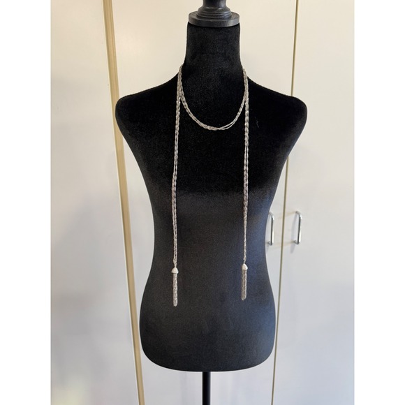 Jewelry - Vintage Silver Tone Multi Strand Rope Chain Lariat Tassel Necklace
